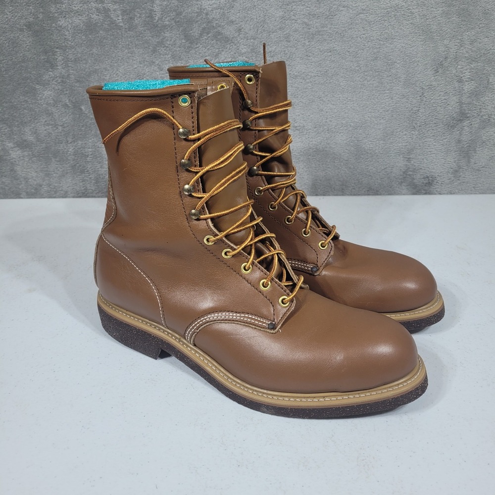 Vintage 60s Hy-Test Work Boots Mens 12 Brown Leather Cel-Lite Grit 1967 H792